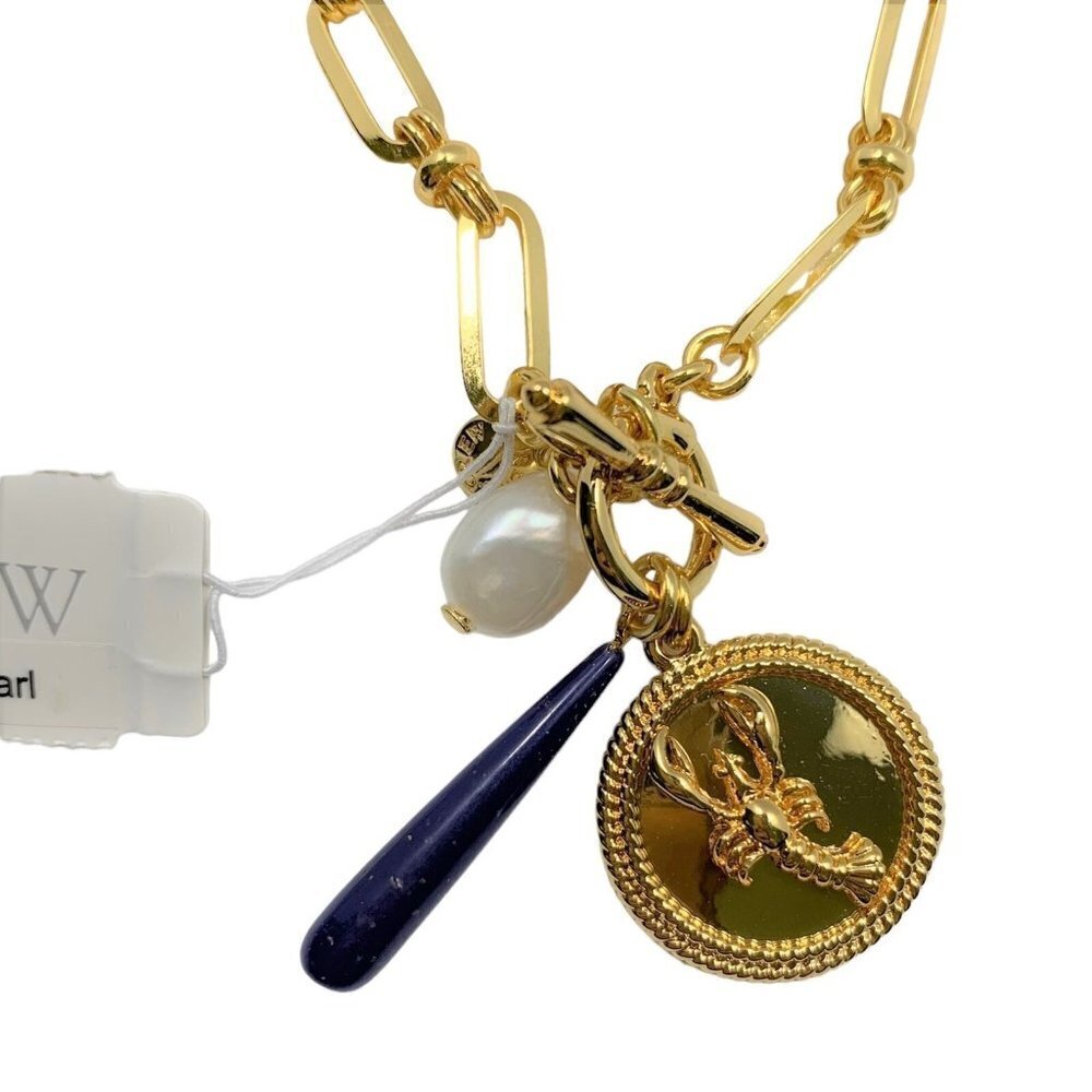 NEW J. Crew Burnished Gold Lobster Chain Necklace Freshwater Pearl - Picture 3 of 3